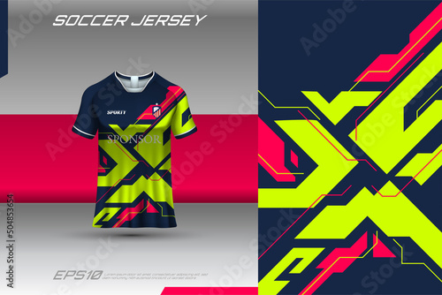 Sports jersey and t-shirt template sports jersey design vector mockup. Sports design for football, racing, gaming jersey. Vector. photo