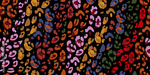 Leopard multicoloured hand-drawn seamless pattern. Abstract. Animalistic print for fabric, paper. Vector background. 