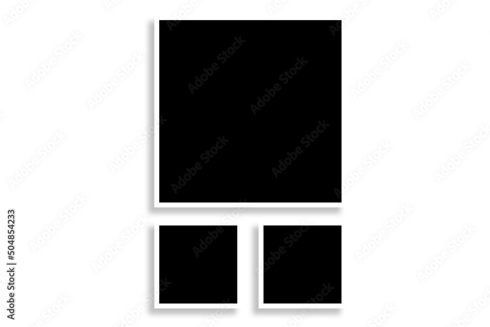 3 Square photo frames in black and white colors with clean borders & a vertical layout. Used as a collage template to place your album pictures or photographs collection in a classic old look. 3 Square photo frames in black and white colors with clean borders & a vertical layout. Used as a collage template to place your album pictures or photographs collection in a classic old look.