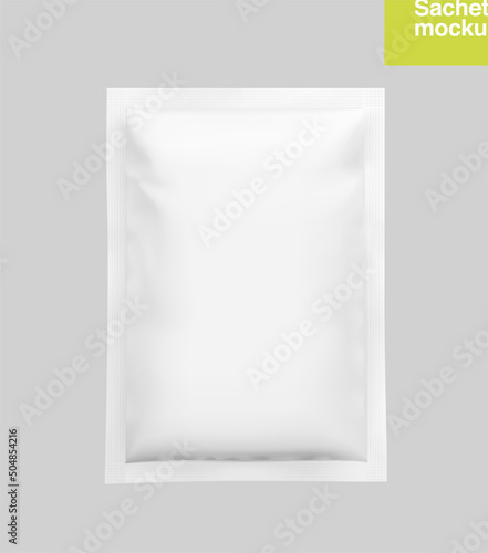 Realistic blank sachet mockup for food, cosmetic and hygiene. Perfect to make final pack shot your product. Vector illustration. EPS10	