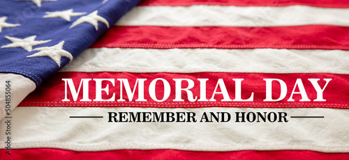 Photo Memorial Day Remember and Honor text on America flag