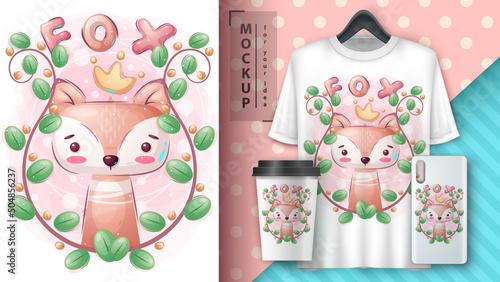 Fox in leaf poster and merchandising