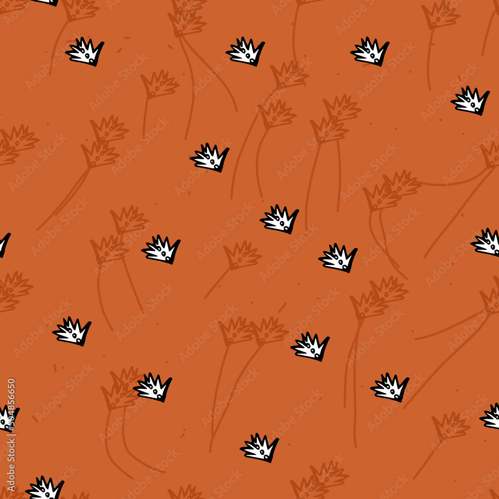 Pattern black silhouette of a flower on an orange background for your seamless design Pattern black silhouette of a flower on an orange background for your seamless design
