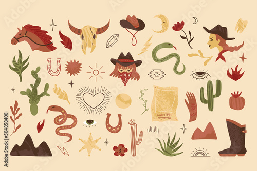 Wild West vector set. Collection of hand drawn vector elements.