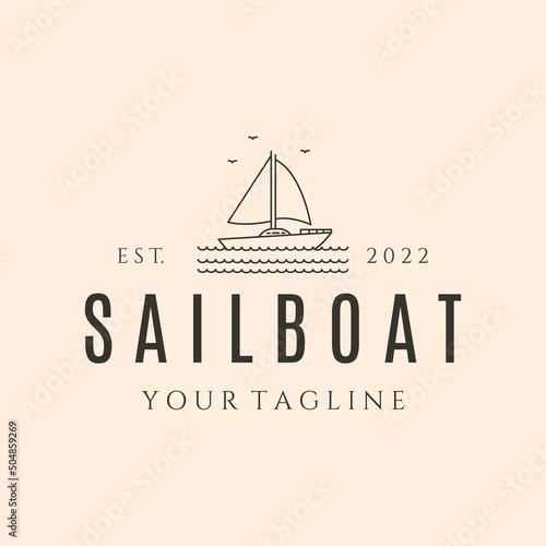 flying bird on the sailboat line art logo vector symbol illustration design