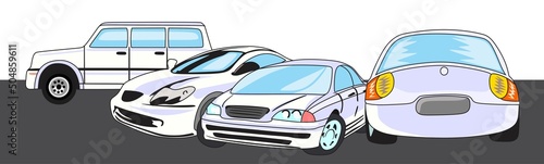 Set of luxury cars parked cartoon vector drawing for people obsessed collecting vehicles suv saloon sport car in parking comic auto illustration modern stylish automobile industry brand new