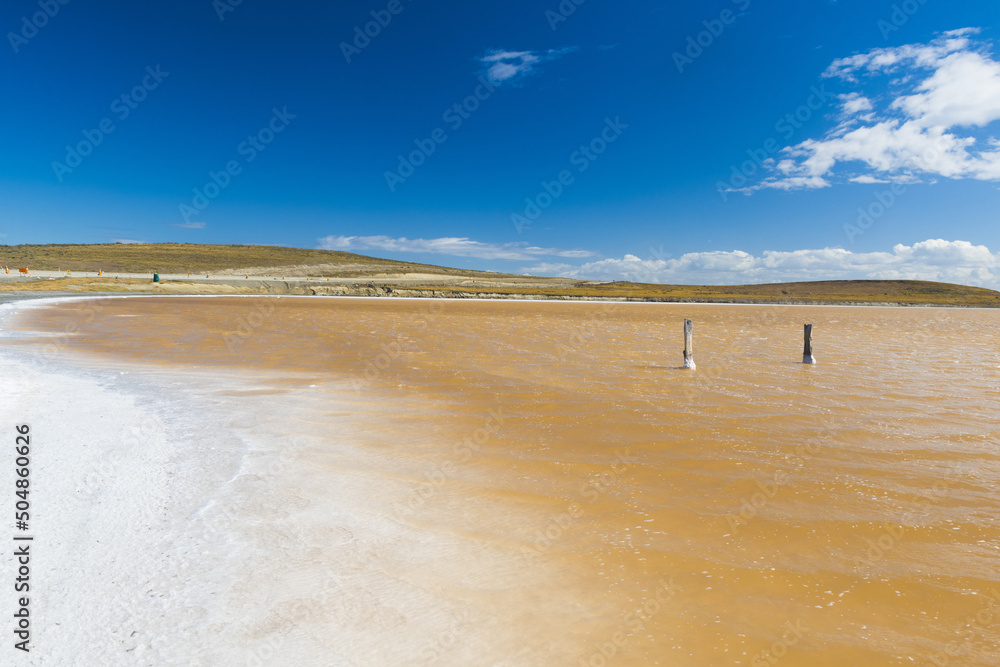 Salt lake in Tierra del Fuego in Argentina - obrazy, fototapety, plakaty 