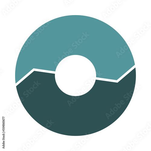Lifecycle circulation icon with 2 arrows. Two thick parts spin infograph. Turquoise warm mint green circle infographics.