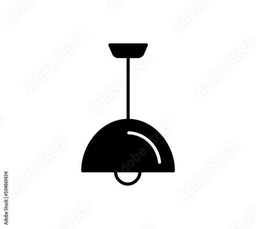 Vintage retro pendant lamp with bowl shade. Vector flat silhouette icon. Industrial ceiling light fixture for dining, living room, kitchen, island area. Indoor decor element. Isolated object