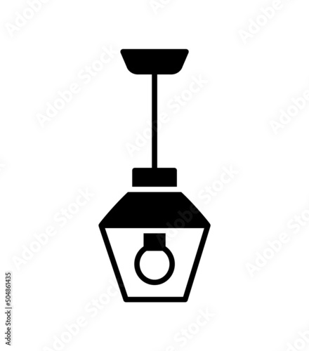 Vintage lantern pendant lamp. Vector flat silhouette icon. Industrial rustic ceiling light fixture for porch, hall, entryway. Indoor or outdoor decor element. Isolated object