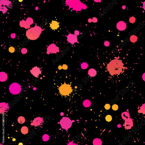 seamless illustration of bright drops of paints on a black background