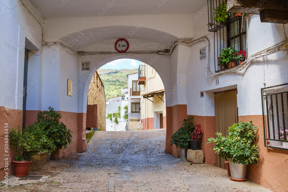 Picturesque Archway View of Arco de San Pedro, beautiful landmark in Guadalupe, Spain Picturesque Archway View of Arco de San Pedro, beautiful landmark in Guadalupe, Spain