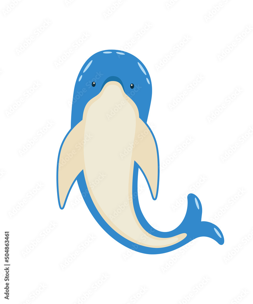 Cute cartoon dolphin swimming, vector illustration of sea animal isolated on white Cute cartoon dolphin swimming, vector illustration of sea animal isolated on white