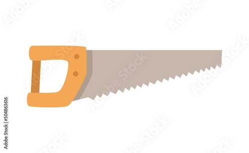 Hand saw doodle cartoon style. Vector illustration of the working tool hacksaw isolated on white.