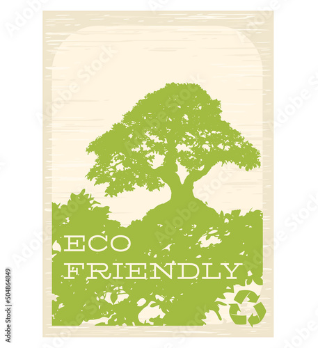 Vector vertical Eco Poster with arrows recycle symbol and tree silhouette on paper texture. Sustainable development of strategy approach to zero waste, responsible consumption. Eco-friendly concept 