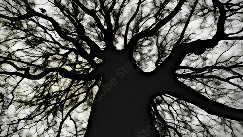 Black and white illustration of bare tree in winter photo