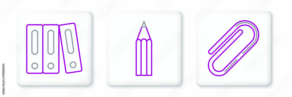 Set line Paper clip, Office folders with papers and documents and Pencil icon. Vector Set line Paper clip, Office folders with papers and documents and Pencil icon. Vector