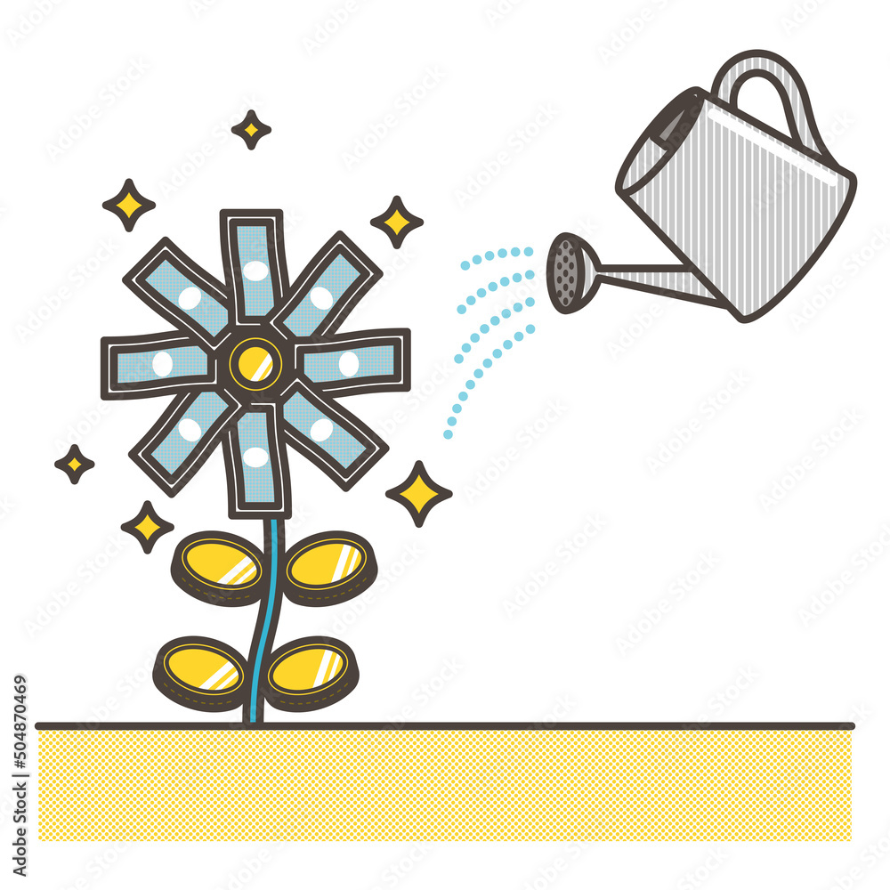 investment-image-of-watering-a-plant-made-of-money-vector-illustration