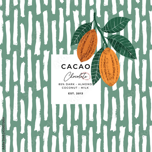 Chocolate bean textured illustration. Chocolate packaging design template. 