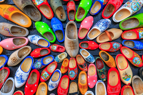 Zaanse Schans, Netherlands. Traditional painted handmade dutch wooden clogs. photo