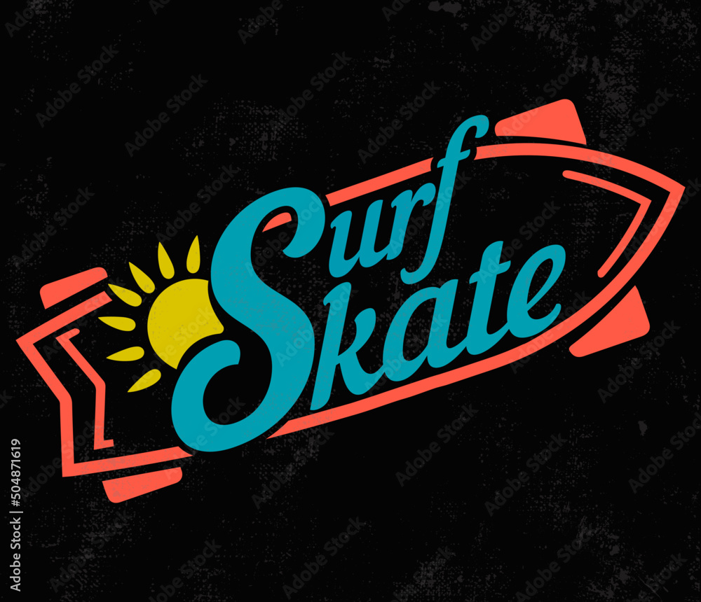 Vecteur Stock Surfskate, vector, ilustration, lettering, caligraphy, surf,  skate, lifeslyle, color , logo skate | Adobe Stock