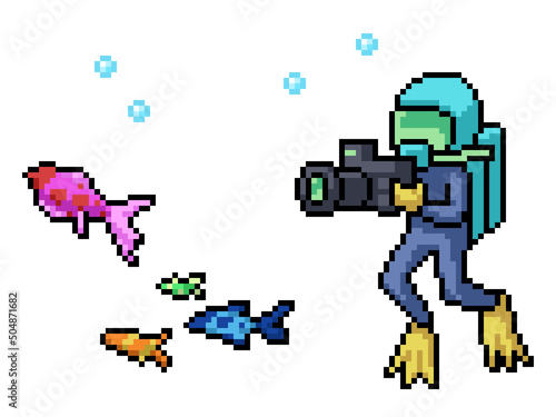 pixel art diving with camera