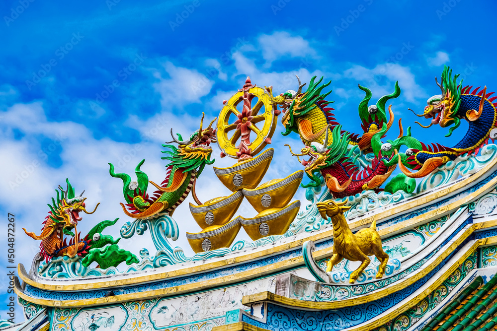 Nakhon Sawan, Thailand - March, 23, 2022 : Shrine Serpent king Chan Sen Is a Chinese style temple Created for people to worship gods.