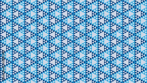 Abstract Polygonal Triangles Ornament. Blue Triangular Shapes. Geometric Seamless Pattern Design Template.