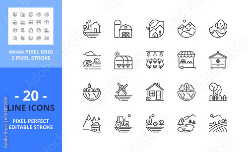 Line icons about the countryside. Pixel perfect 64x64 and editable stroke