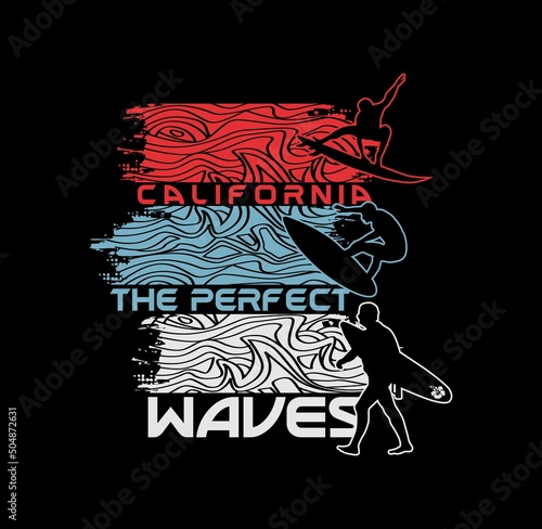 Vector illustration on the theme of surf and surfing in Hawaii, Sunset Beach, North Shore Oahu. Vintage design. Grunge background. Typography, t-shirt graphics, print, poster, banner, flyer, postcard