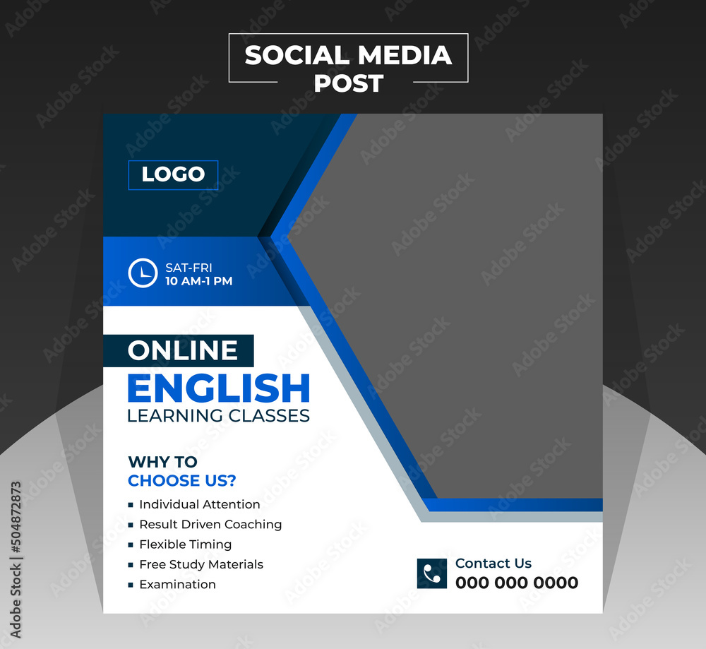 Modern Social Media Post Ads Banner Design Template For Online English Modern social media post ads banner design template for online english