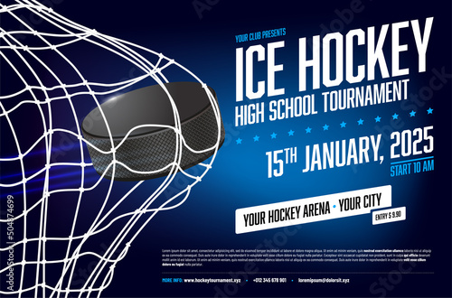 Poster template with hockey puck in goal and sample text