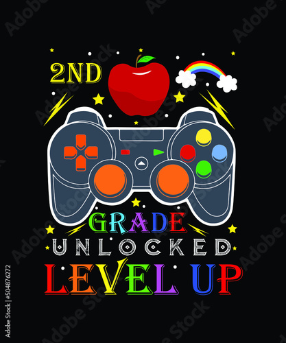 2nd grade unlocked level up. Back to school t-shirt design.