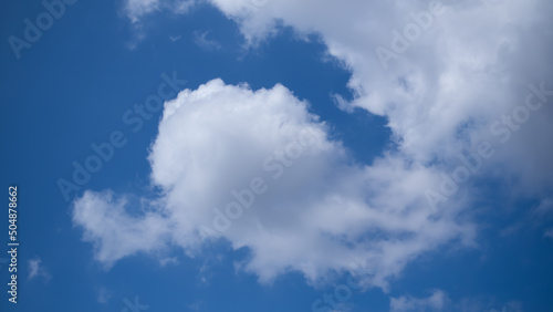 Blue sky white cloud background. sunlight day with sky wallpaper backdrop. mockup nature landscape free space backdrop. card or poster for environment protection. © wing-wing
