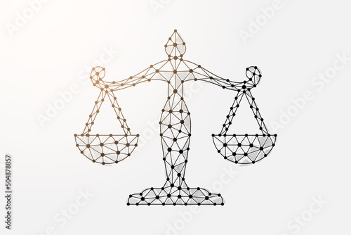 Scales 3d low poly symbol with connected dots. Justice, law design vector illustration. Balance polygonal wireframe