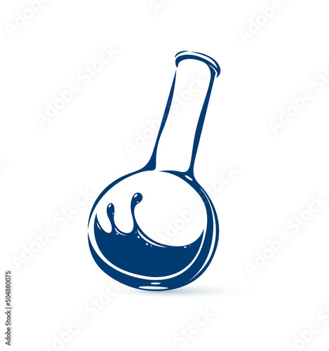Chemical glass flask with reaction vector illustration isolated on white, chemistry science object.