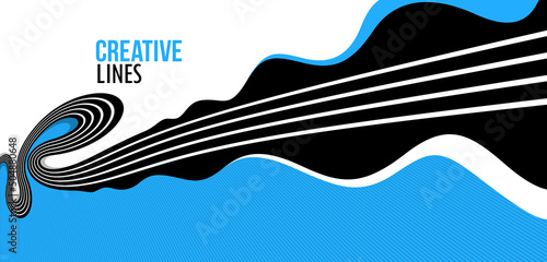 Creative lines vector abstract background, 3D perspective linear graphic design composition, stripes in dimensional rotation poster or banner.