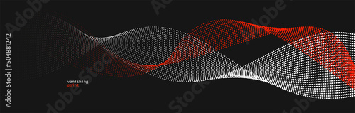Smooth and relaxing shape vector abstract background with wave of flowing particles, curve lines of dots in motion, red and black tranquil and soft image.