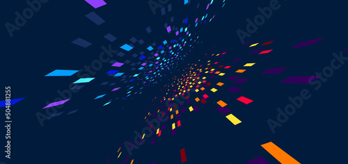 Abstract vector background, communication technology concept, dark 3d bits flying in perspective, futuristic abstraction.