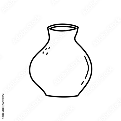 Hand drawn line art vase. Doodle clay pottery. Isolated vector illustration 
