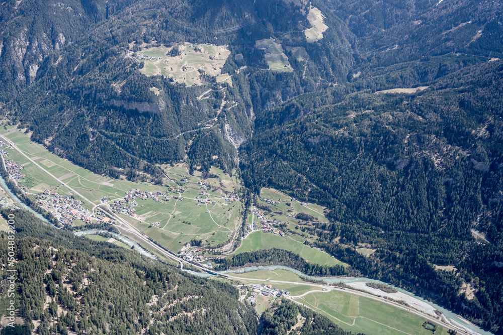Engadin valley near Tosens mountain village on Inn river, Austria