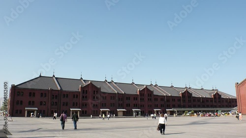 YOKOHAMA, JAPAN  - APR 2022 : View of Akarenaga Soko (Yokohama Red Brick Warehouse). It is a historical building that is used as a complex that includes a shopping mall, banquet hall and event venues. photo