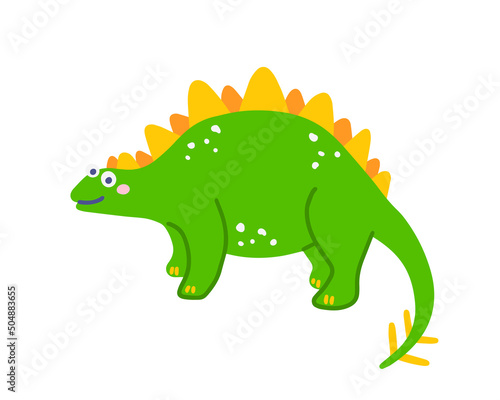 Cute herbivorous dinosaur Stegosaurus, vector flat illustration in hand drawn style on white background