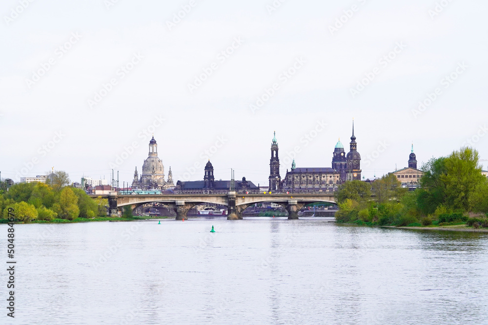 View of the city of Dresden from the banks of the Elbe.
