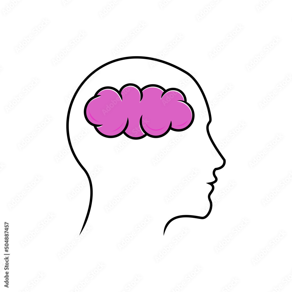 simple illustration of brain inside head on isolated background. line illustration with the theme of intelligence