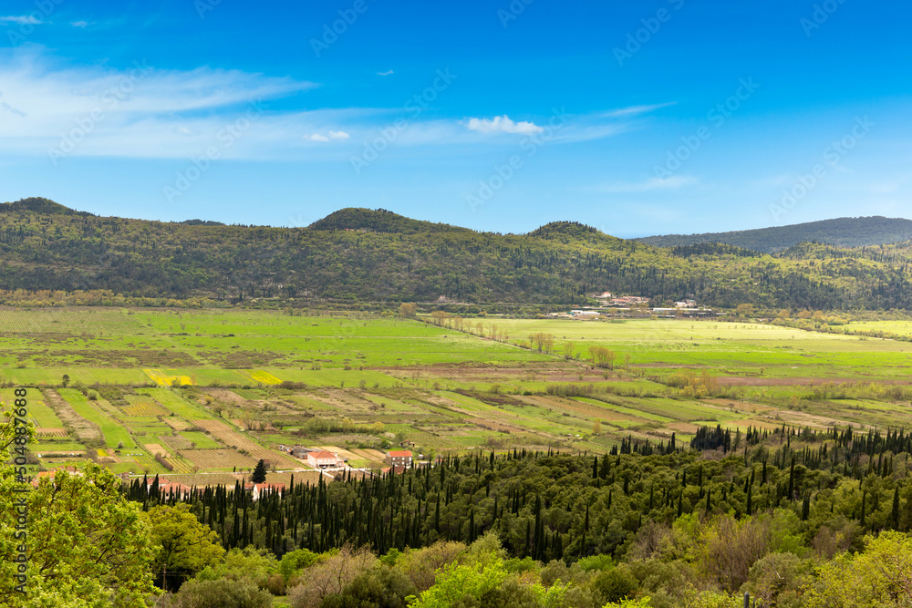 Springtime Landscape. Mountain valley on a spring day