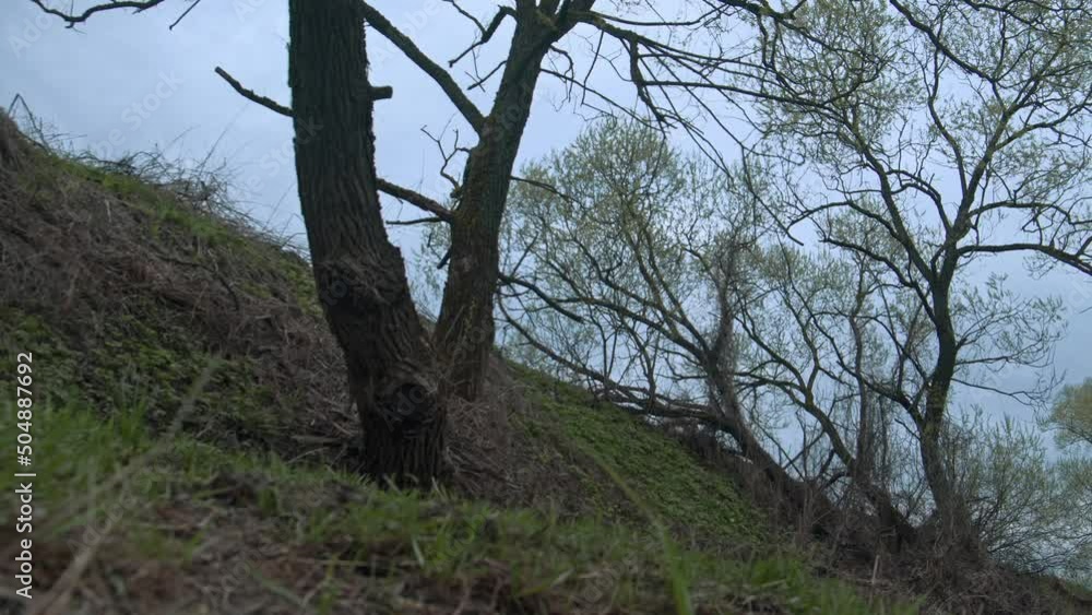 A cold fast river with fog. A spring or autumn day near a reservoir. A calm cool day in nature. Landscape at the Dolly cinema A cold fast river with fog. A spring or autumn day near a reservoir. A calm cool day in nature. Landscape at the Dolly cinema