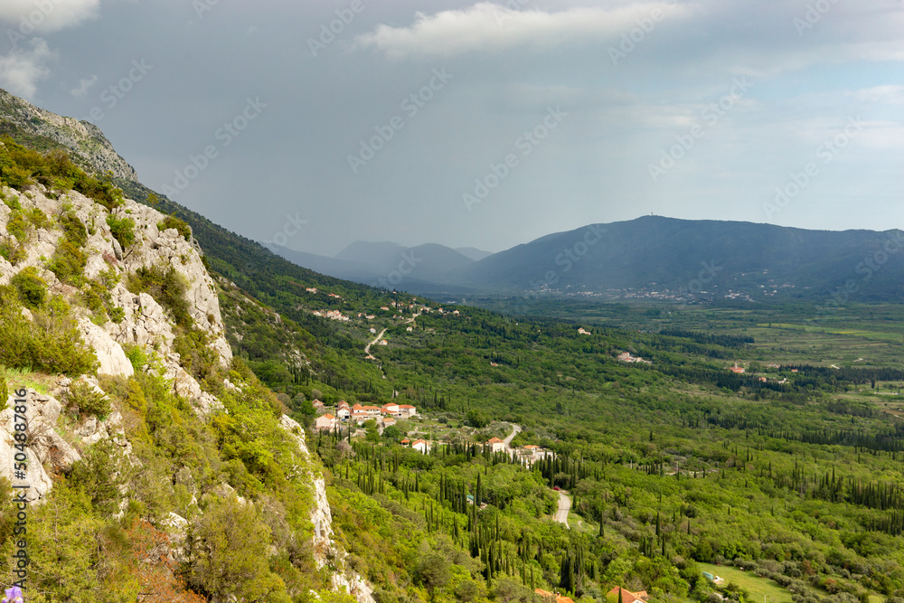 Fototapeta premium Mountains and valley in Konavle region near Dubrovnik.
