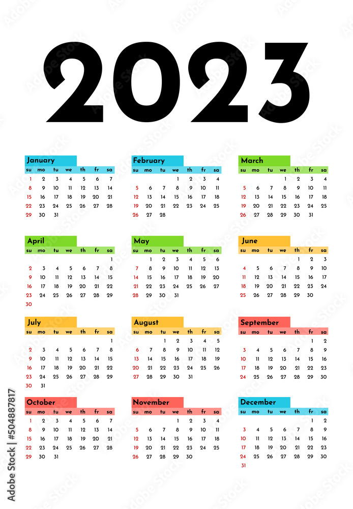 Calendar for 2023 isolated on a white background Calendar for 2023 isolated on a white background