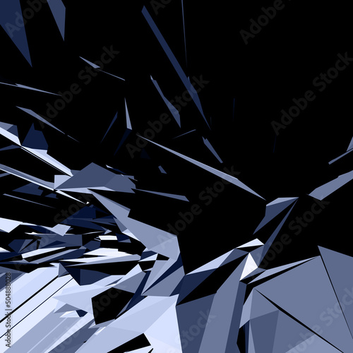 Dark cracked geometric sharp debris realistic background template vector illustration. Broken glass fracture effect destruction impact abstract wreck black pieces demolished fragment poster backdrop